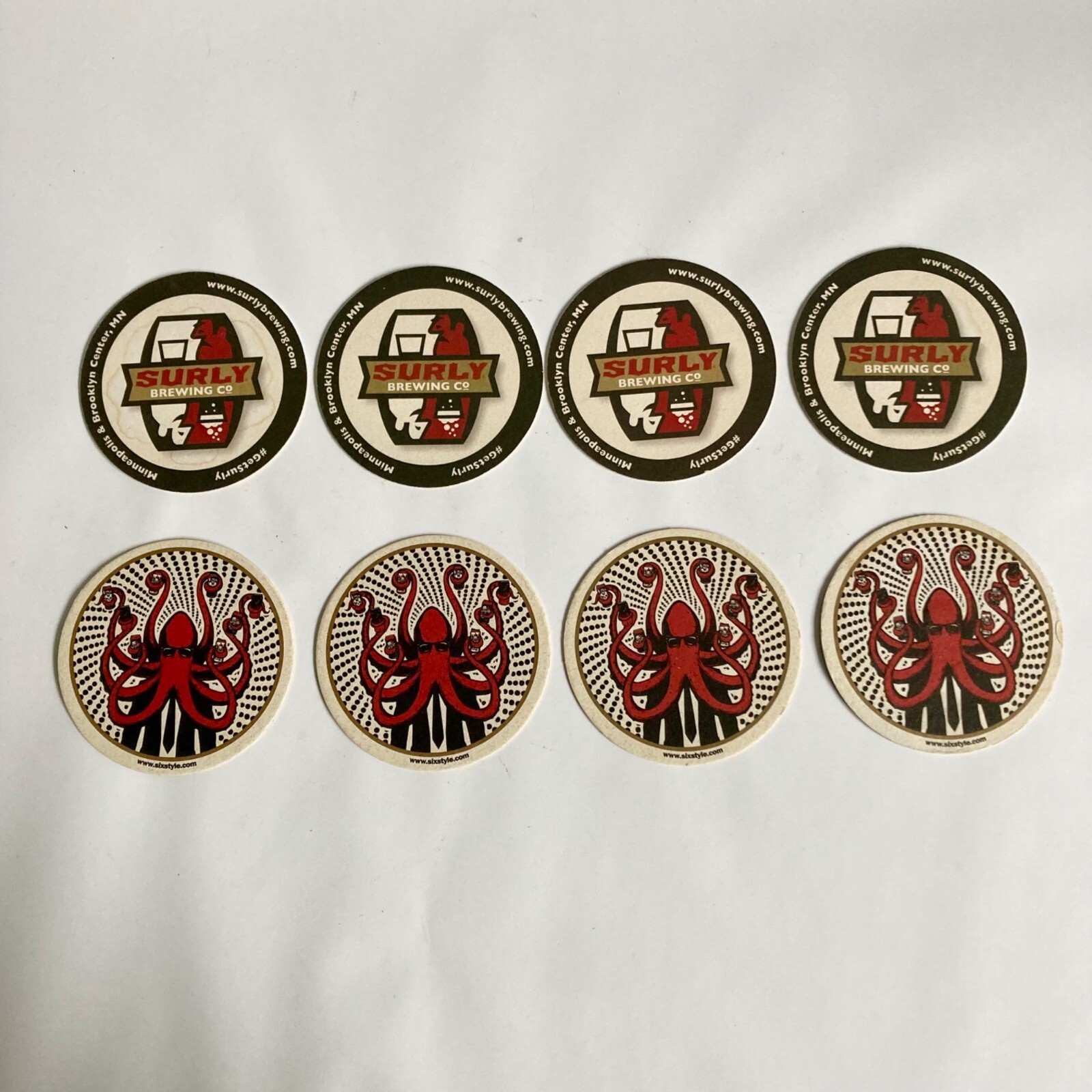 Set of 8 SURLY BREWING COMPANY Beer Coasters Octopus Minnesota MN