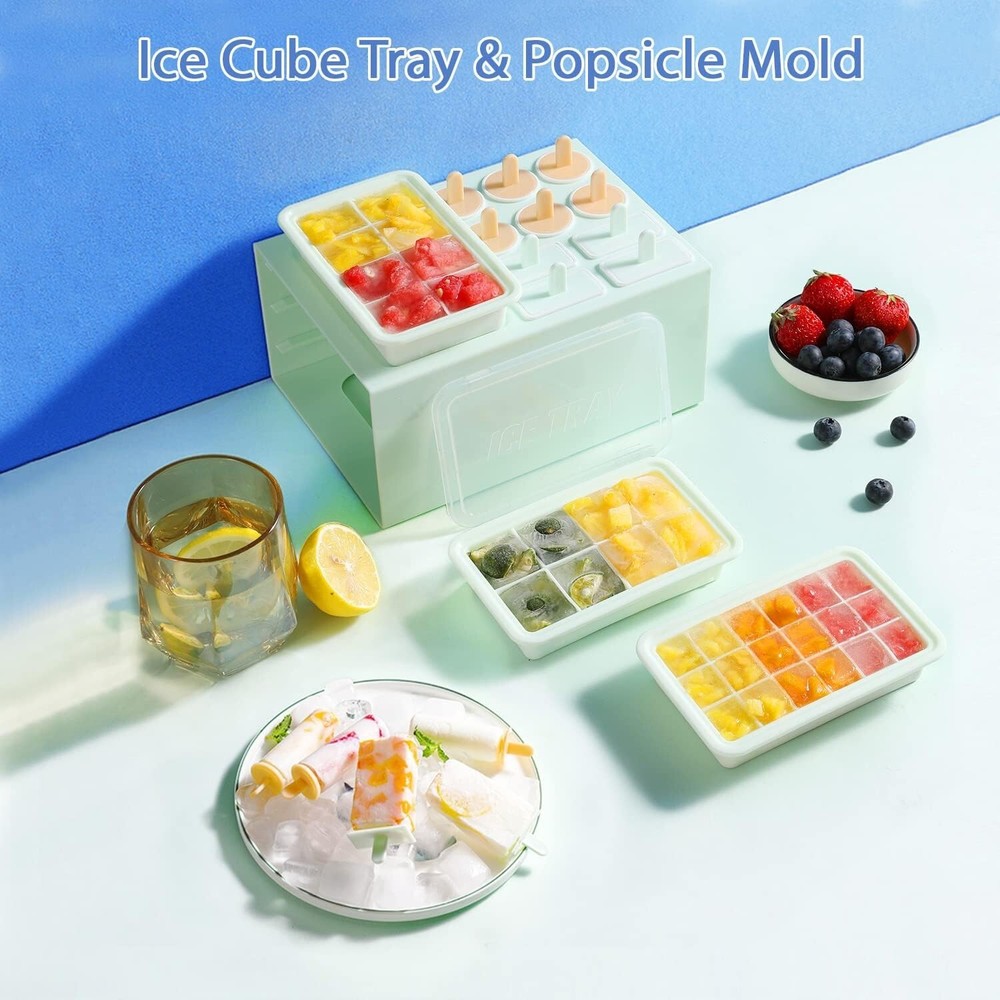 Cute Ice Cube Tray 3 Pack & Small Popsicle Molds, Easy Release Silicone