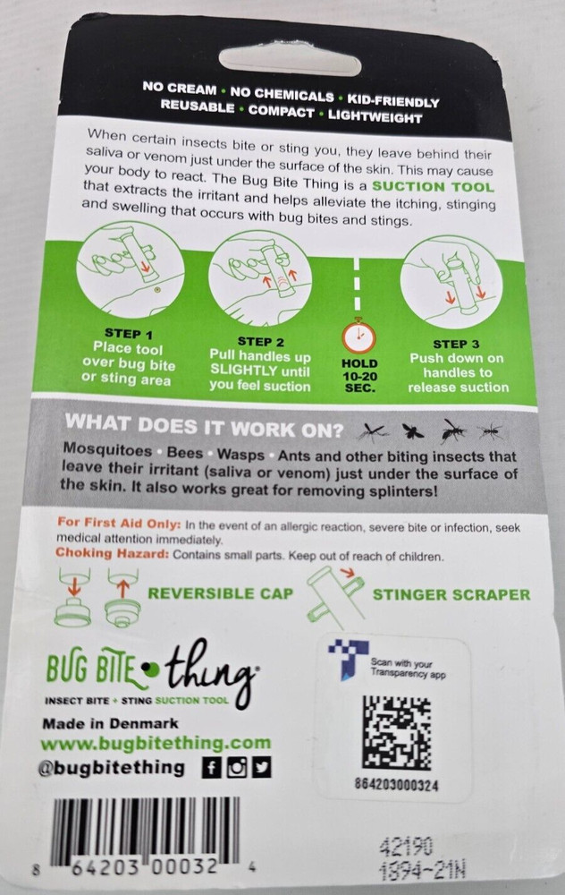 Bug Bite Thing Suction Tool ( 3 Pc ) made in Denmark