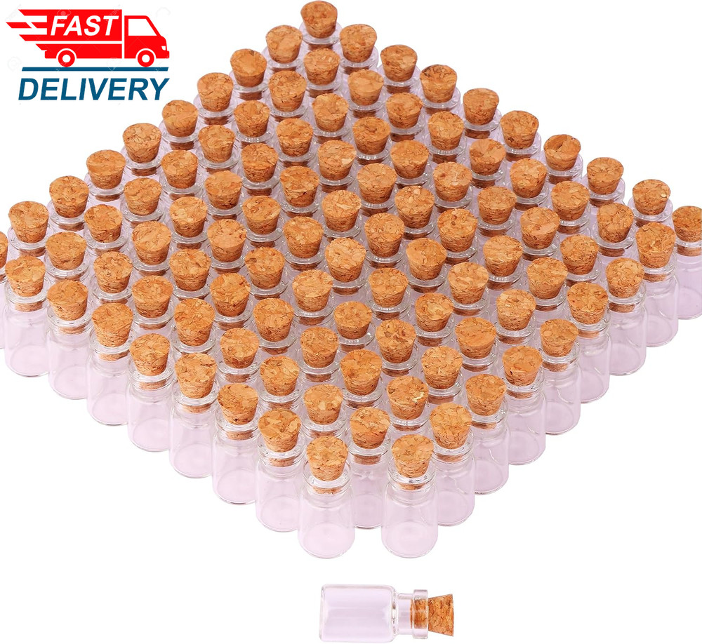 100Pcs 1Ml Small Mini Glass Bottles Jars with Cork Stoppers Tiny Vials 👌✌️
