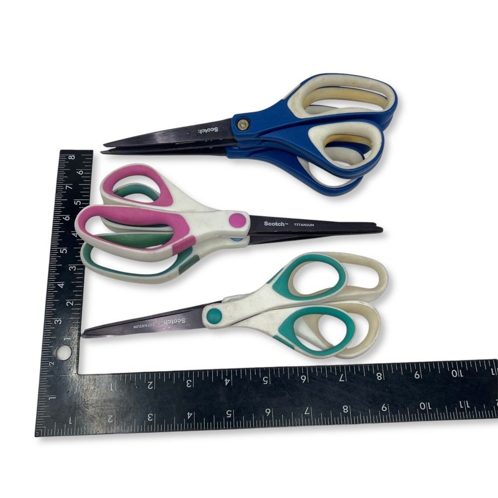 Scotch Titanium Scissors Set, 8 Inch Precision Shears, 7 Pcs, Mixed Colors