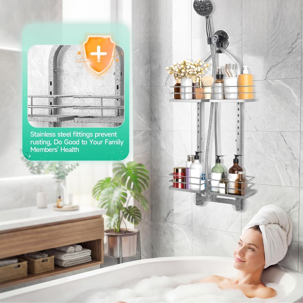 Shower Caddy Hanging for Handheld Showerheads Adjustable Height Extra Long Ba...
