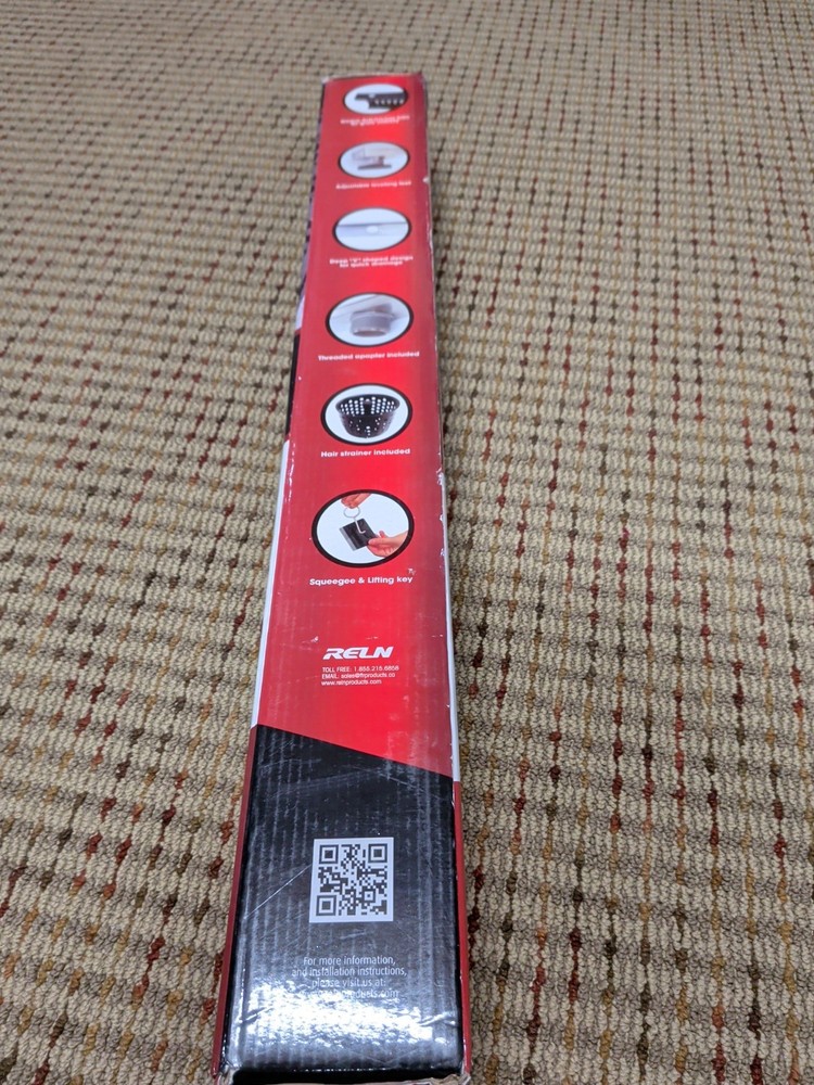 RELN 28 in. Matte Black Shower Drain Linear Square Pattern Drain Cover