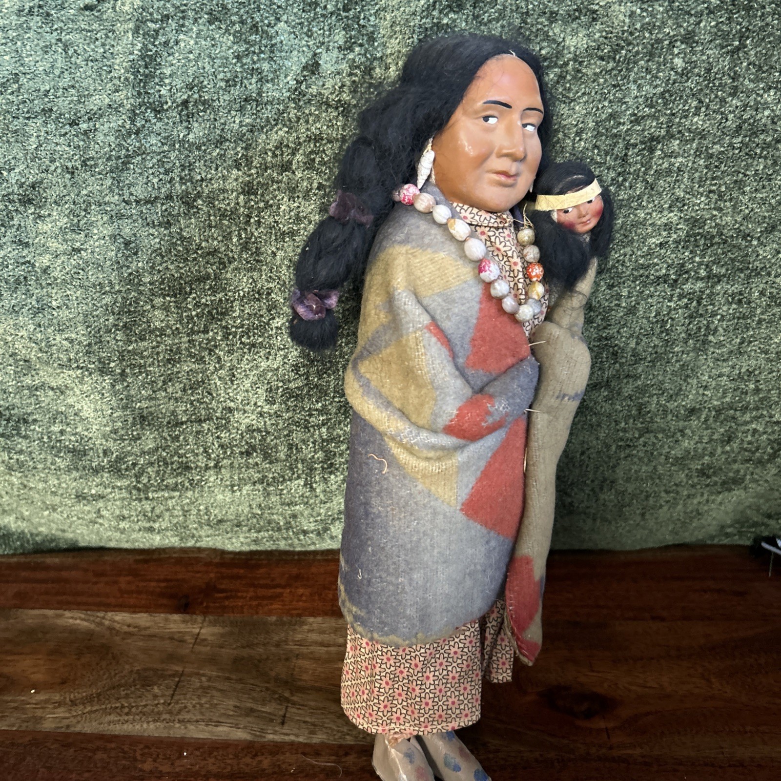 1940s Skookum Bully Good Indian Doll & Papoose 15” Native American