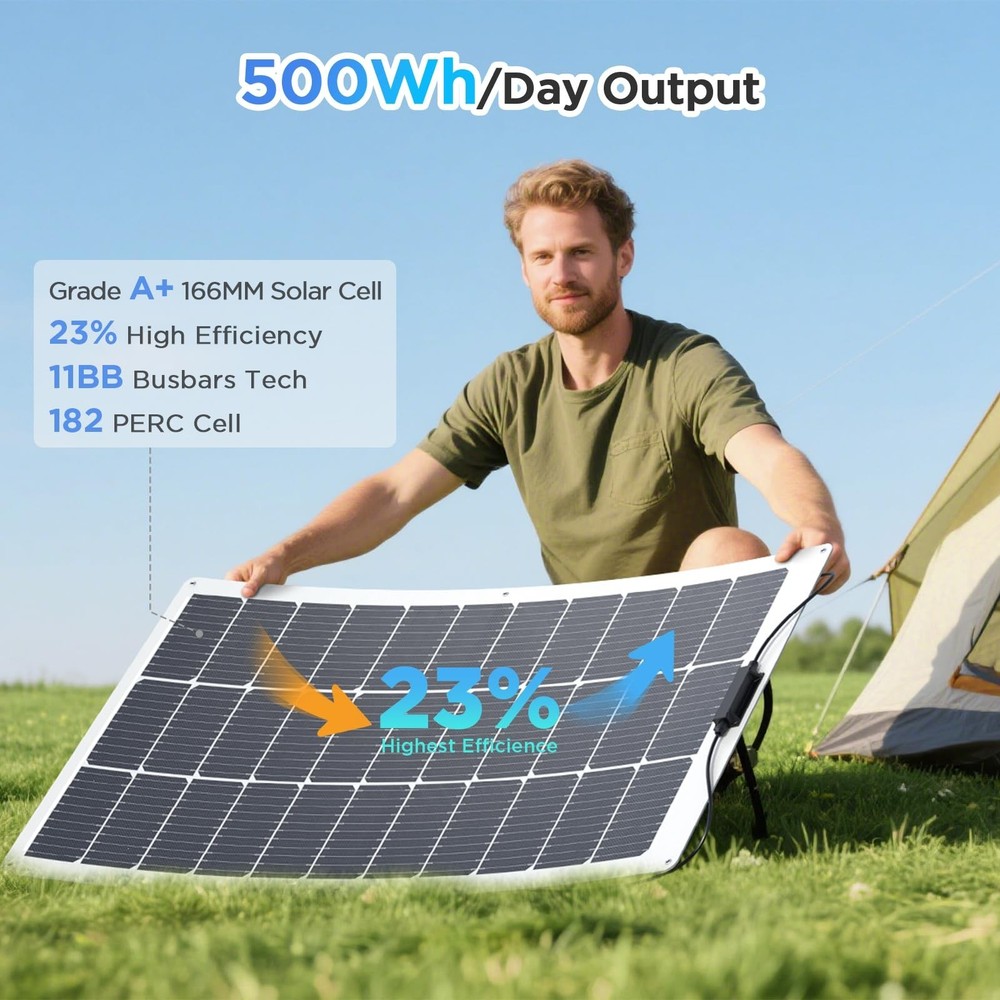 200W Solar Panel, 11BB 2PCS Flexible Solar Panel 100 Watt 23% High-Efficiency...