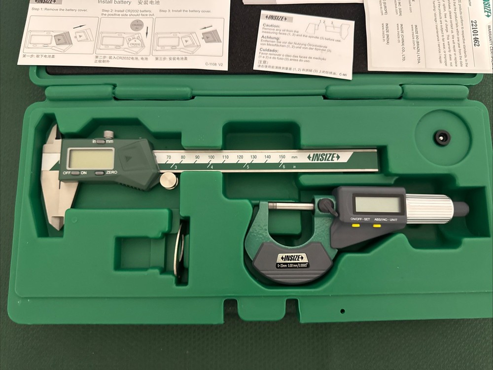 Insize 2 pc Measuring Tool Set Digital Caliper & Digital Outside Micrometer 5022