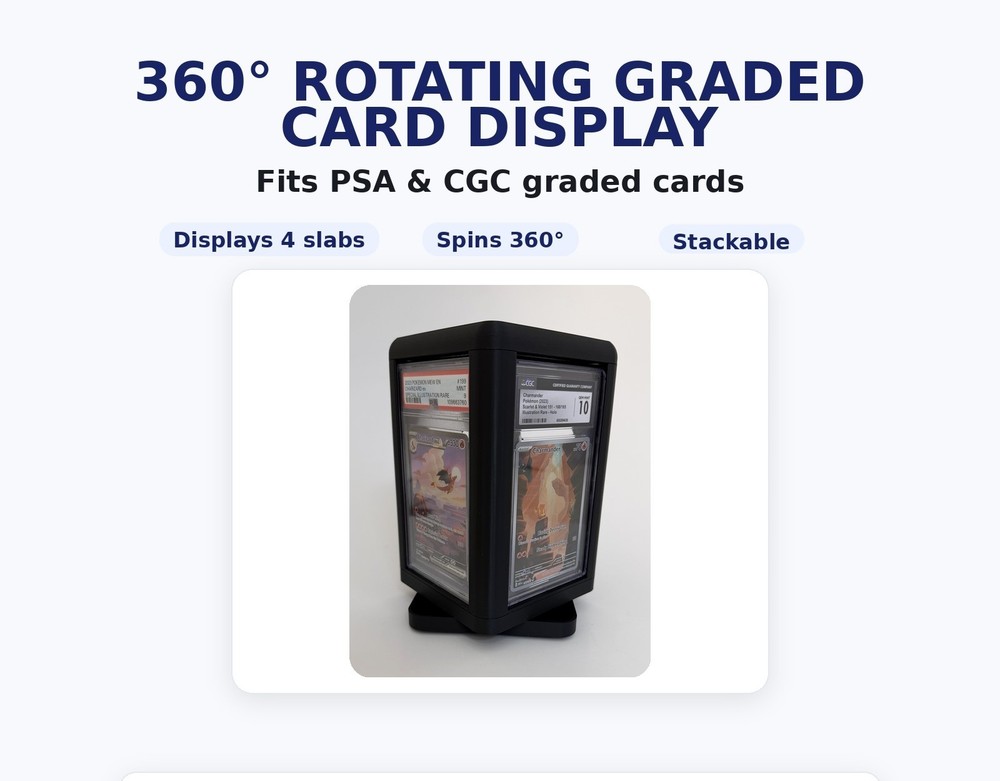 PSA & CGC Graded Card Holder Display Rotating Stackable Storage Displays 4 Slabs