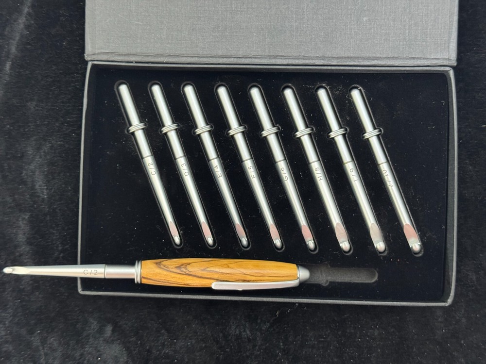 Interchangeable Crochet Hook Set- Hand Turned Wood Handle Sizes C-J