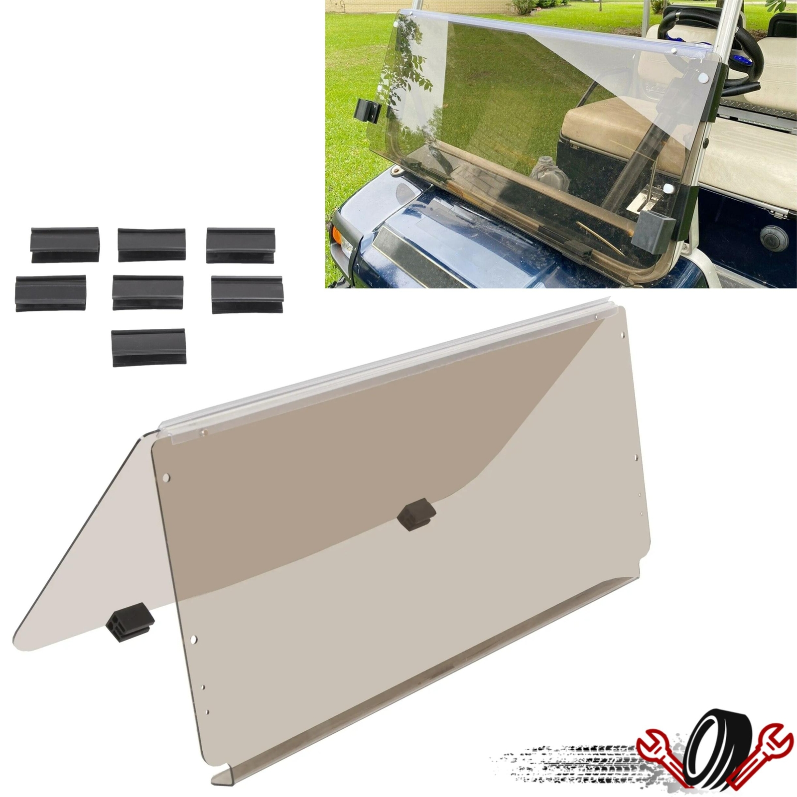 For Club Car DS Cart 1982-2000.5 Tinted Folding Golf Cart Windshield Windscreen