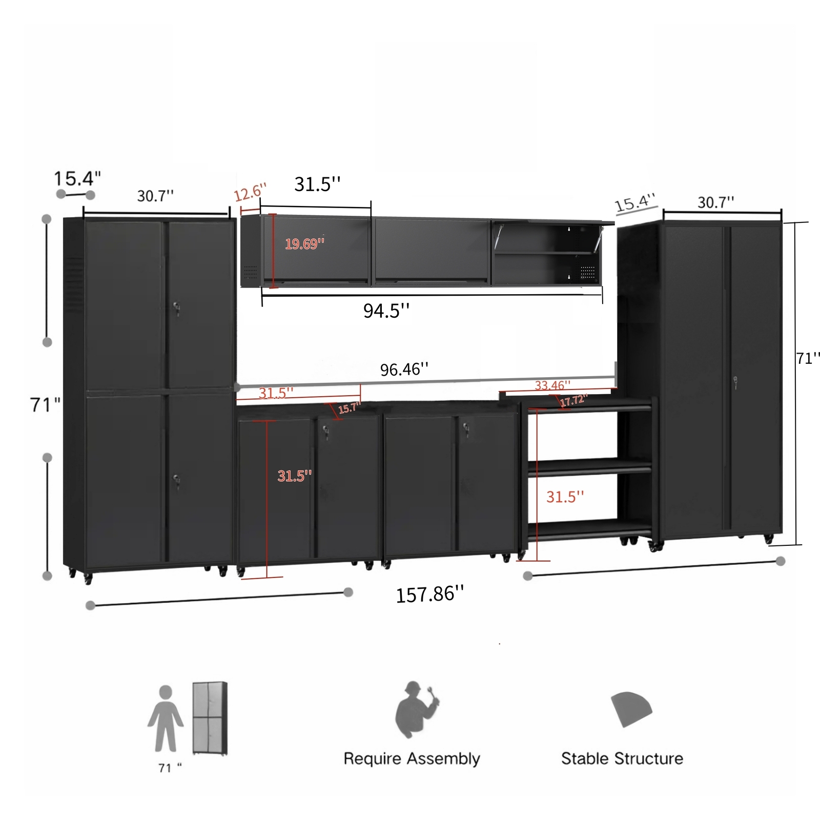 Garage Storage Cabinet System 8 Pcs Garage Workshop Set W/Steel Cabinet Shelves