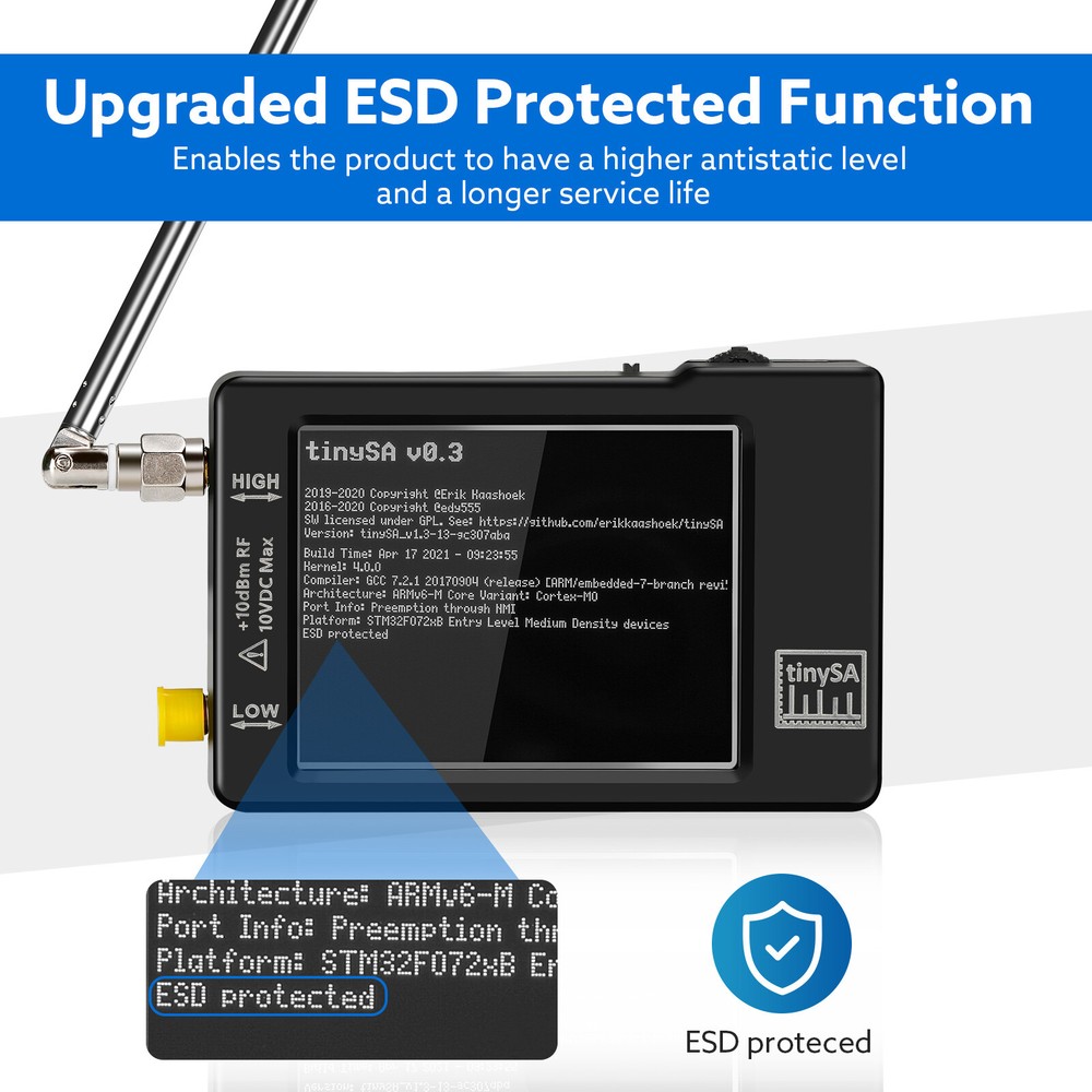 Tiny Spectrum Analyzer TinySA 2.8inch LCD 100KHz-960MHz V0.3.1 Touch Control