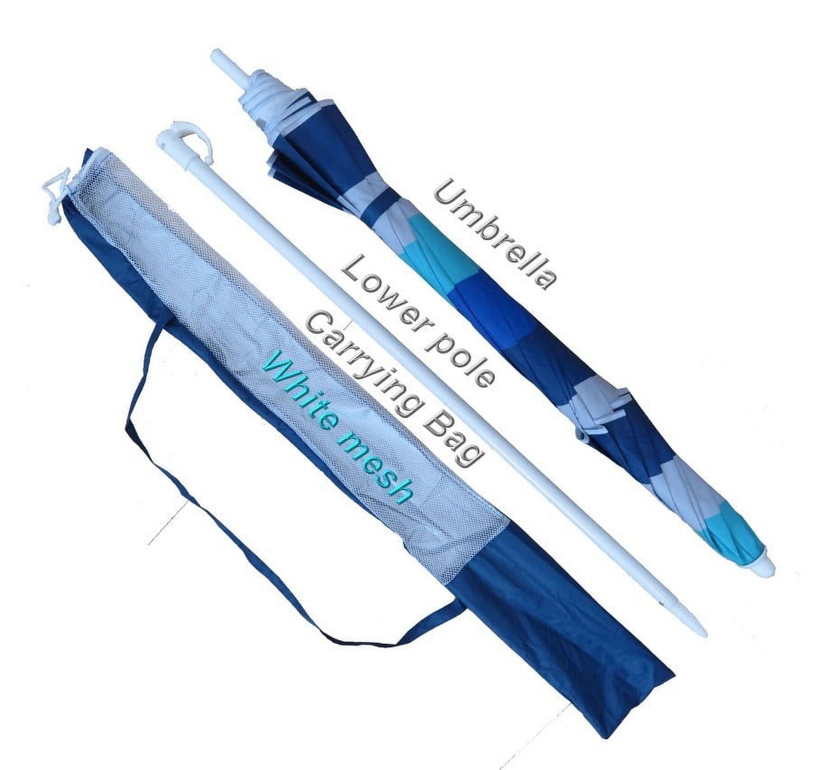 6' Blue Stripe Portable Beach Umbrella, UV Protection