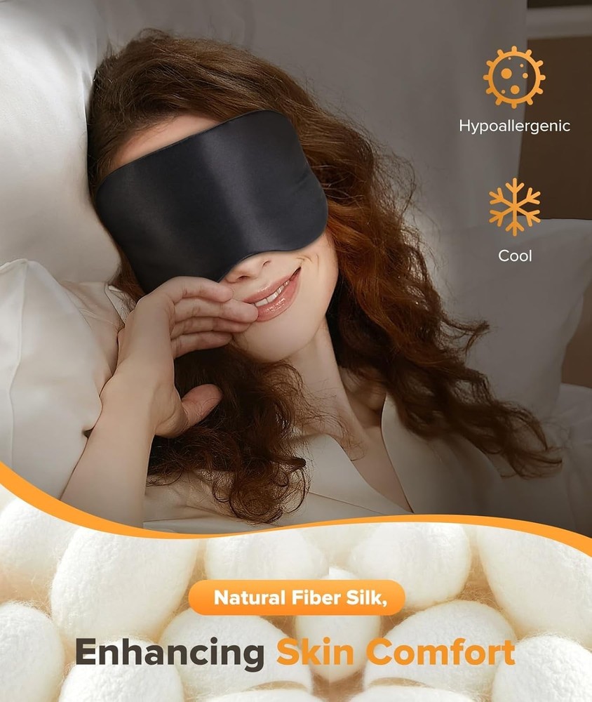 Silk Sleep Mask Light Blocking, LC-dolida Cooling Eye Mask for Sleeping Includes