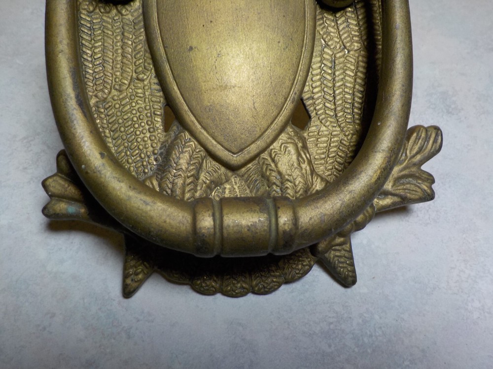 Vintage Solid Brass American Eagle Door Knocker Shield 7'' tall