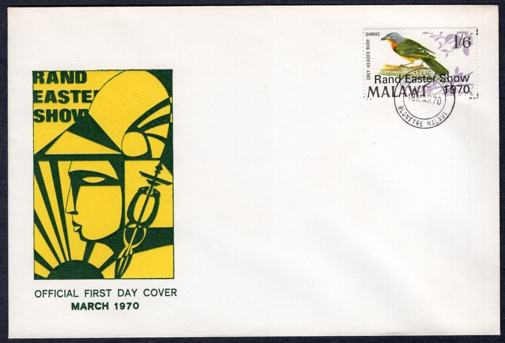 RAND EASTER SHOW OVERPRINT ON BIRD 1970 MALAWI FDC