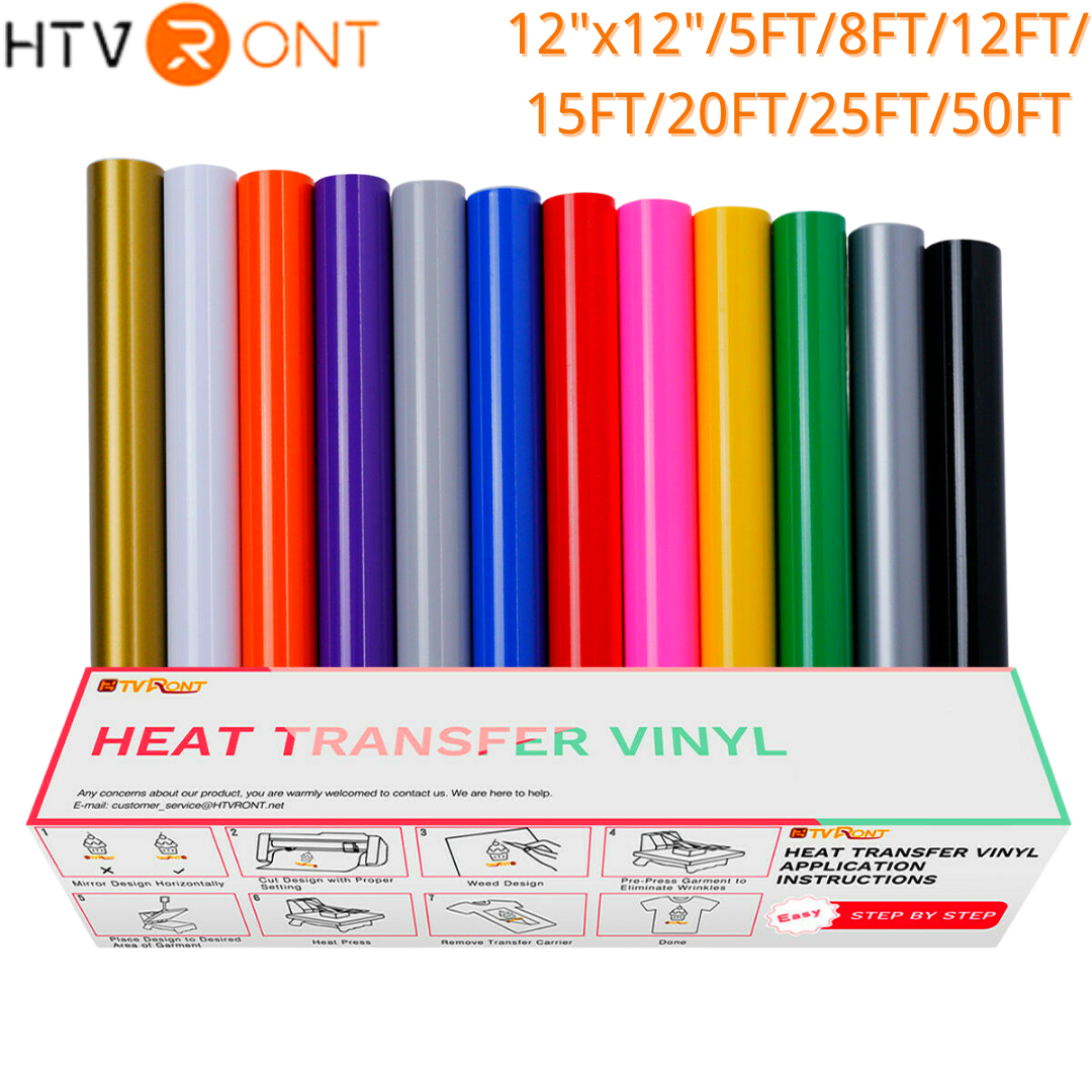 HTVRONT Heat Transfer Vinyl Roll Iron on Heat Press HTV T-shirt 12"x 5FT-50FT