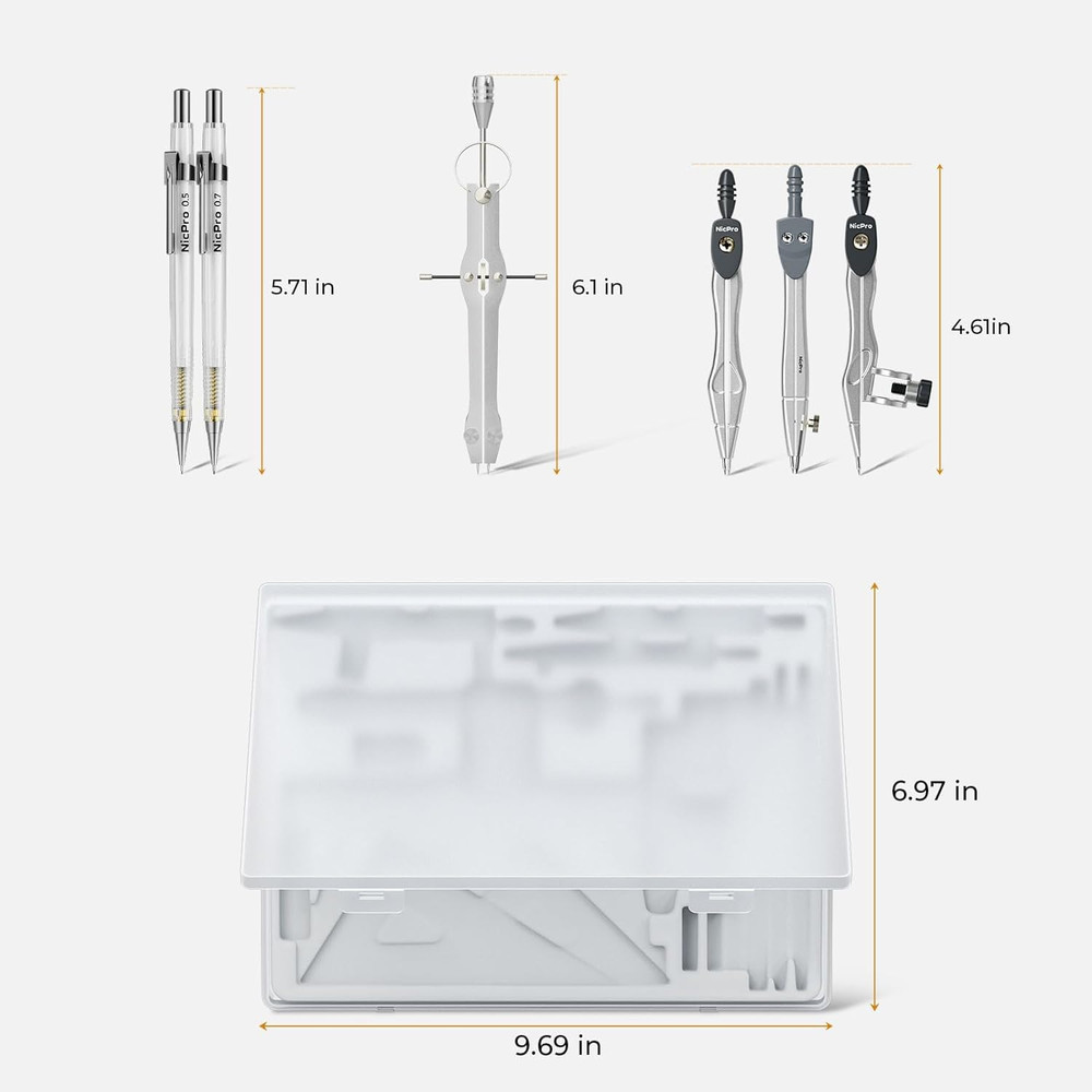 Nicpro 22 PCS Compass Geometry Tools with Case, Drafting Tools Geometry Set with