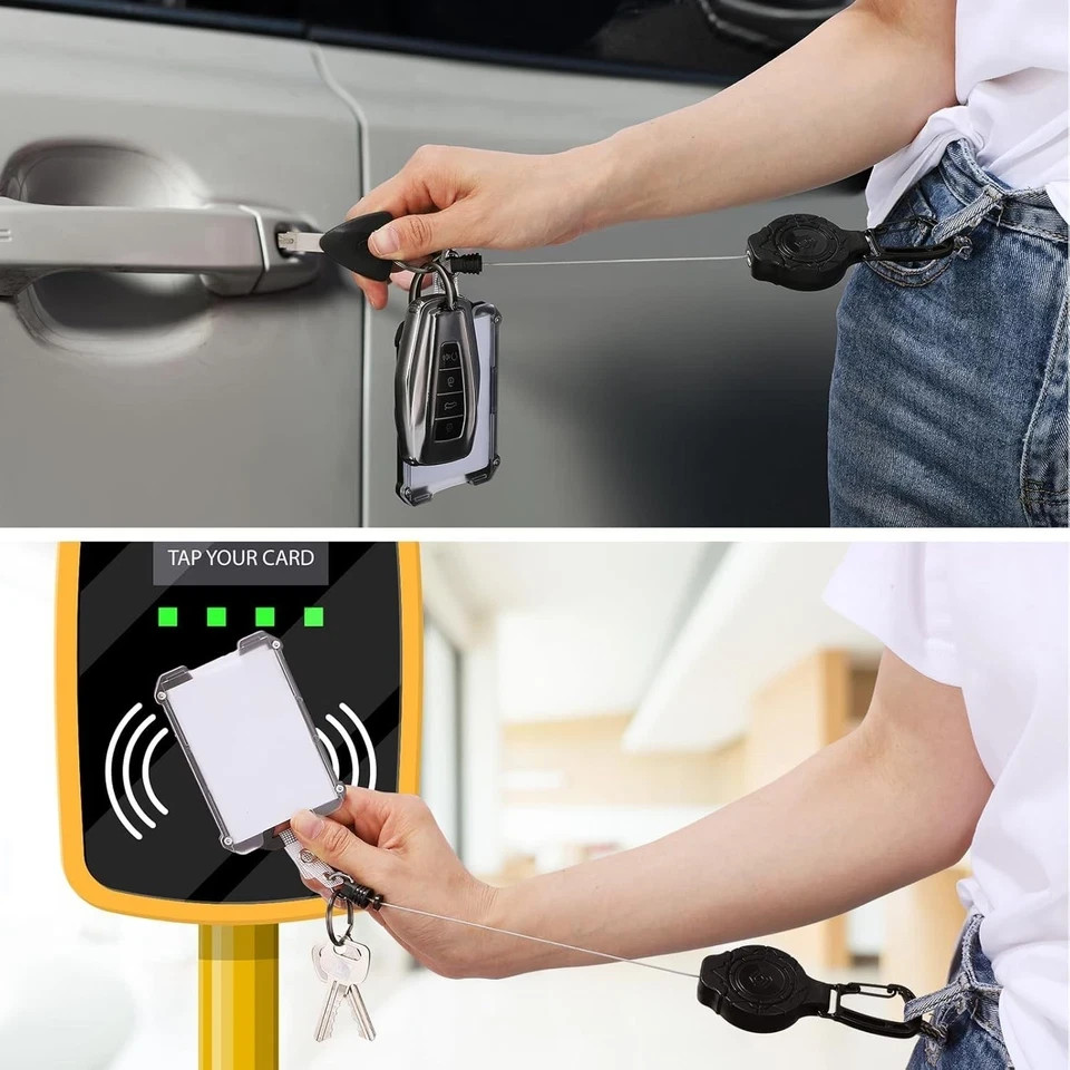 2 Pack Retractable Keychain with ID Card Holder, Heavy Duty Carabiner Badge Hold