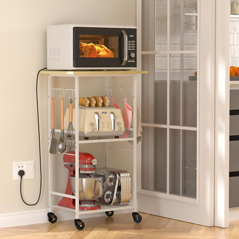 ThreeHio Rolling Kitchen Microwave Cart, 3 Tier Microwave Table Stand with Ad...