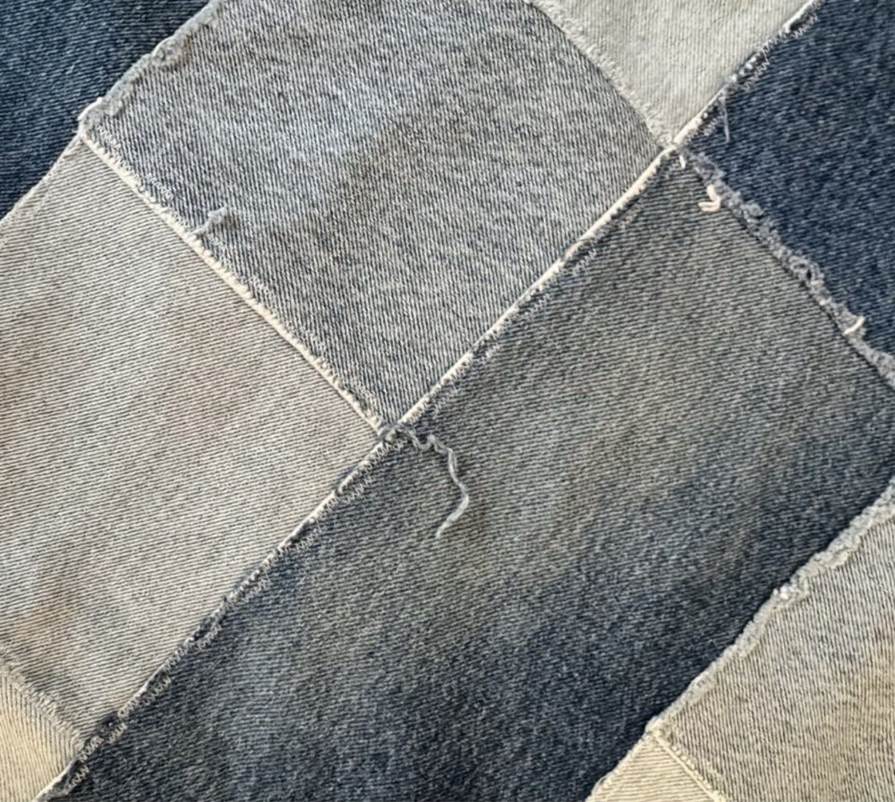 Vintage Patchwork Squares Denim Quilt Heavy Unique Mod Geometric