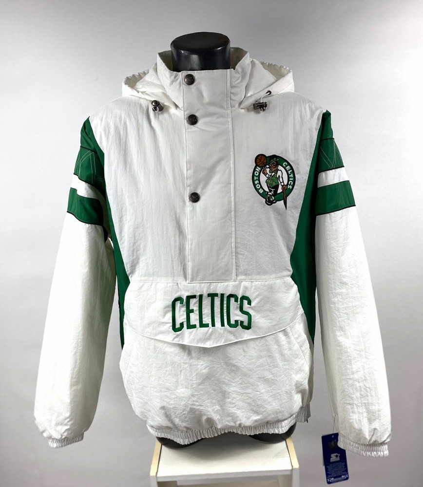 Celtics Jacket Boston Starter Hooded Half Zip Pullover WHITE 3X 4X 5X 6X