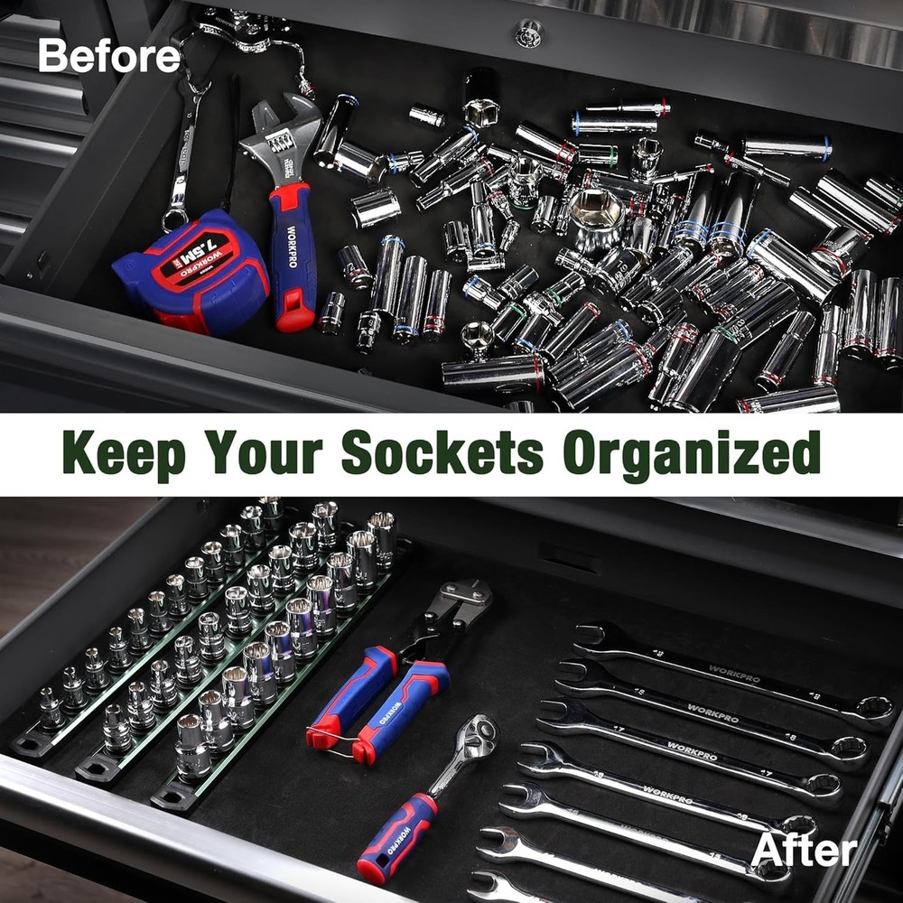 Magnetic Socket Storage Solution - 1/4-Inch Drive Organizer with Rotatable Clips
