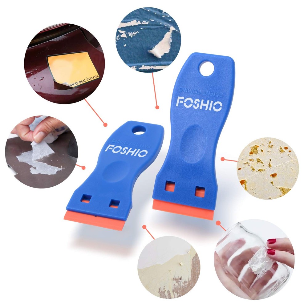 FOSHIO Plastic Razor Blade Scraper Include 2PCS Tool and 100PCS Blue