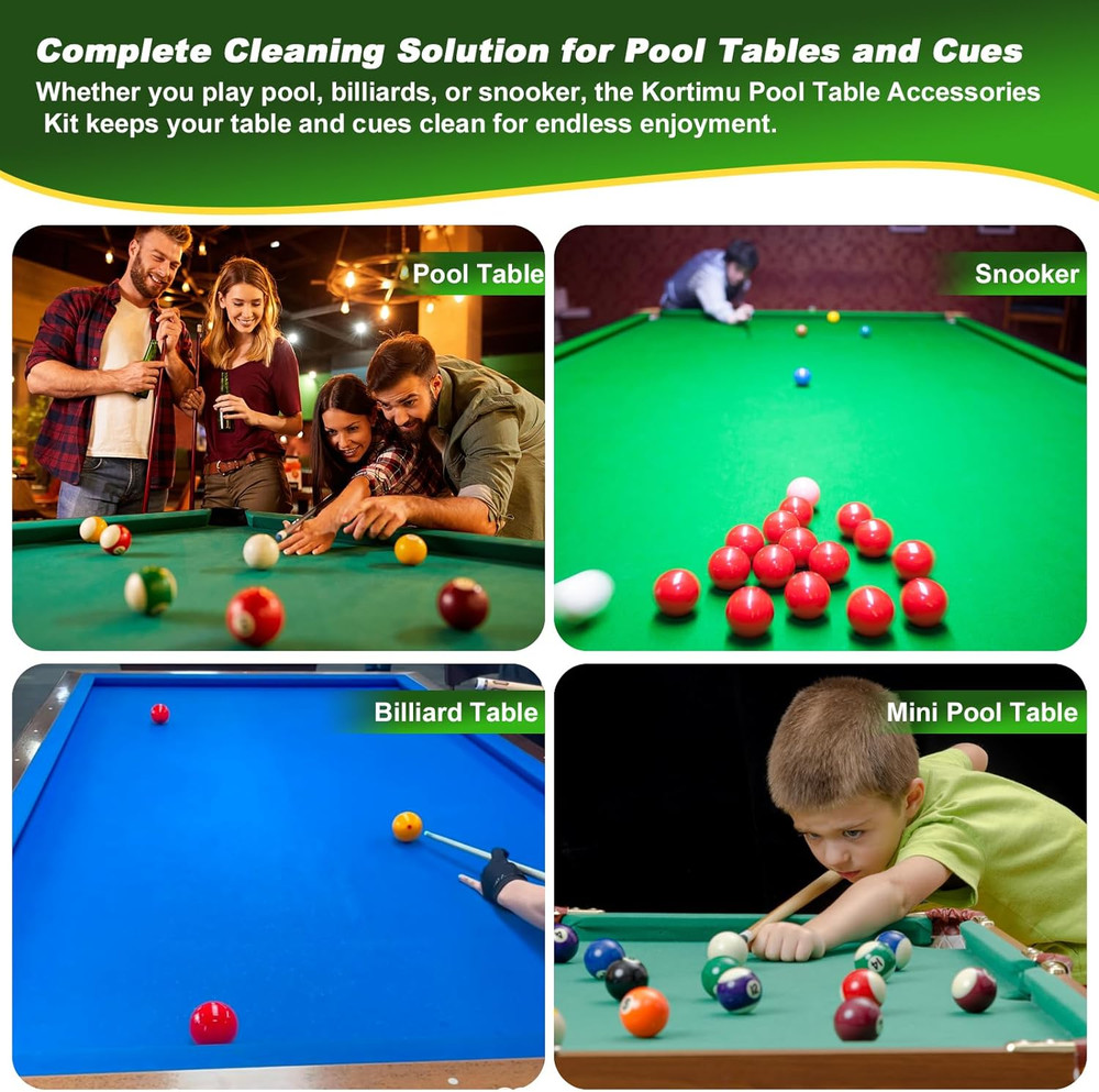 Billiard Pool Table Accessories Kit: 10 Piece Set with 2 Pool Table Brushes,2 Fe