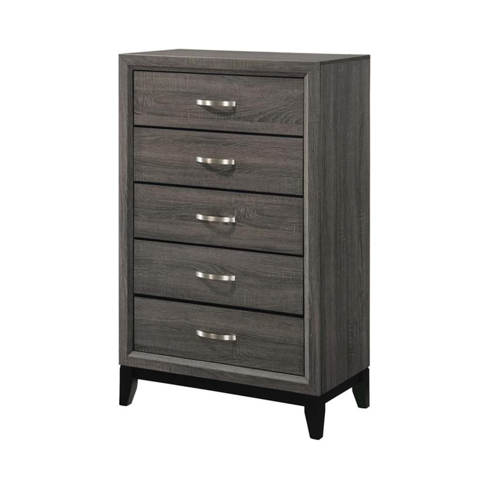 Coaster 5-Piece Transitional Wood Eastern King Panel Bedroom Set in Gray