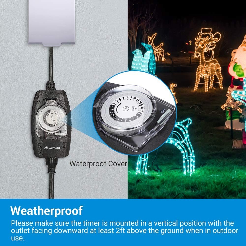 DEWENWILS Outdoor Light Timer Waterproof, 24-Hour Programmable Plug in Black