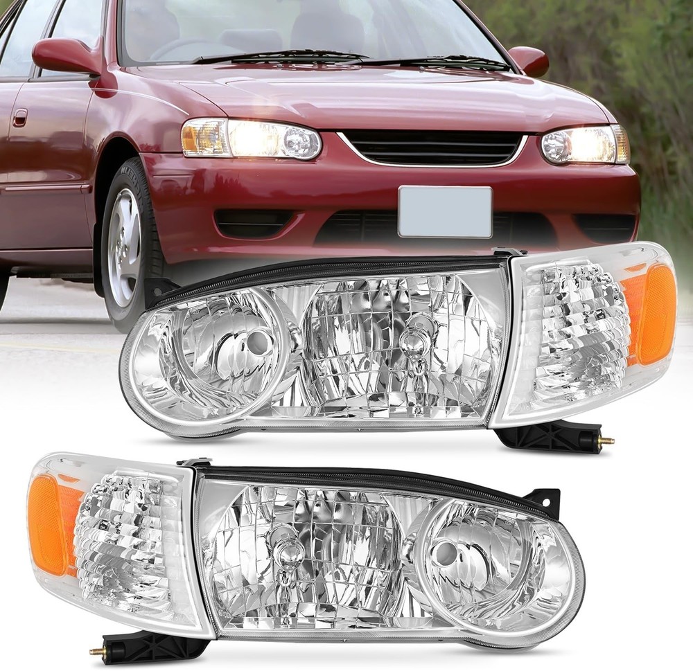 Headlight Assembly Compatible with 2001 2002 Toyota Corolla Replacement Headlam