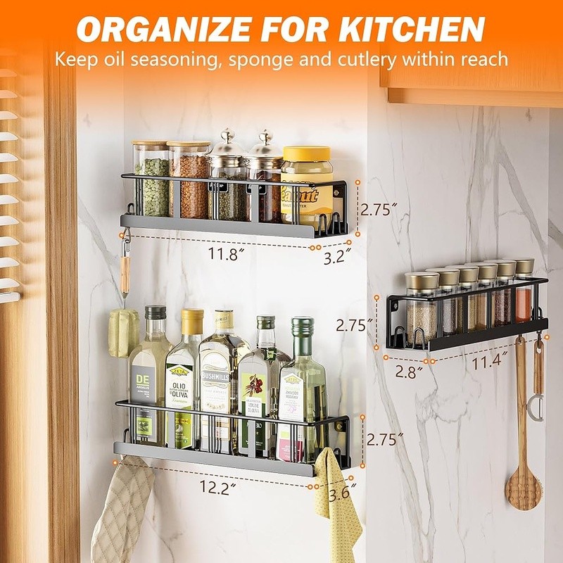 Durable Spice Rack Organizer Kitchen Storage Easy Install Rust Resistant Metal