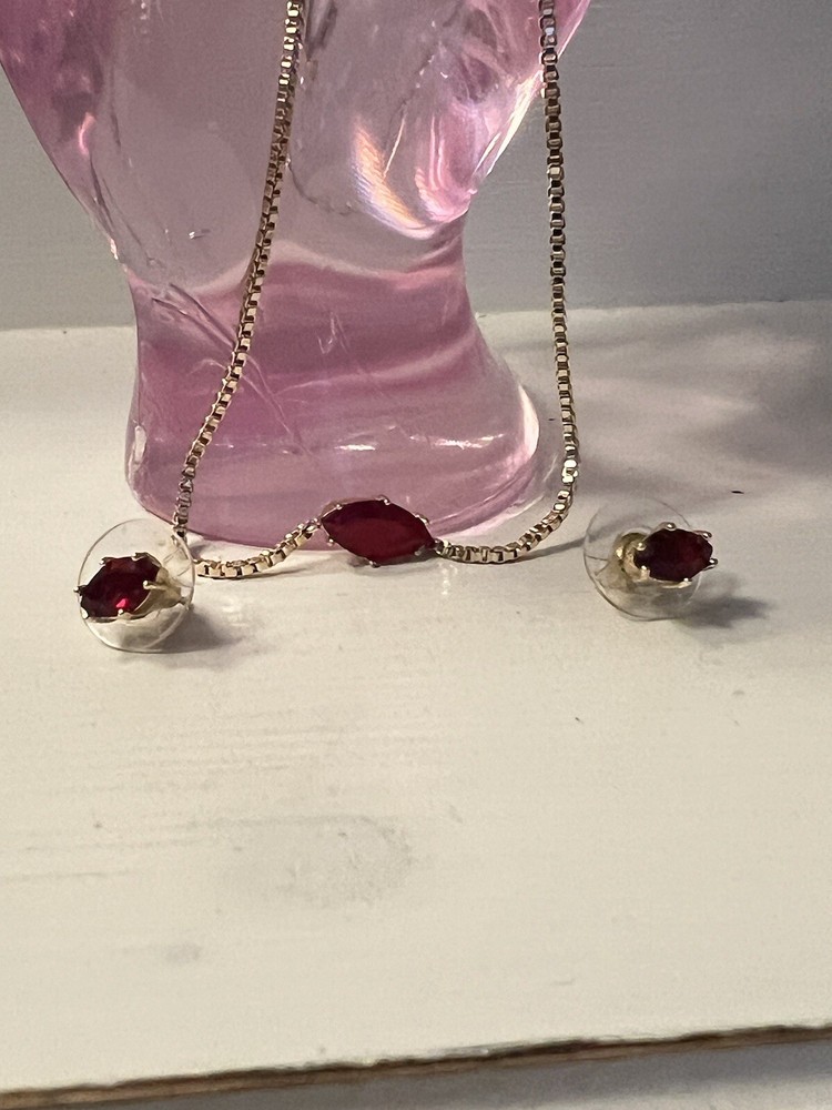 Necklace And Earring Set Red Stone