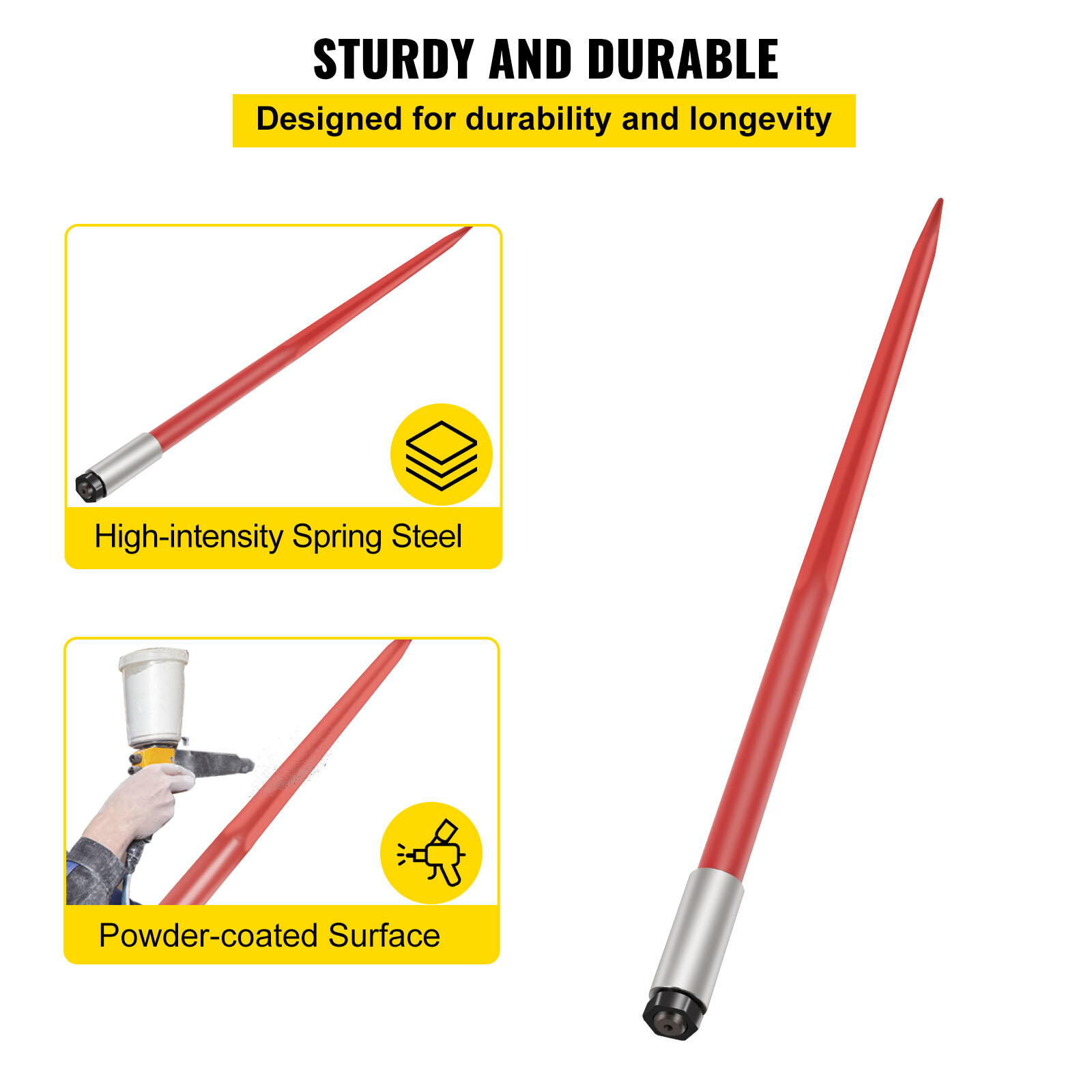 VEVOR 49" Square Hay Bale Spear 4500 lbs Capacity Spike Fork Tine for Tractors