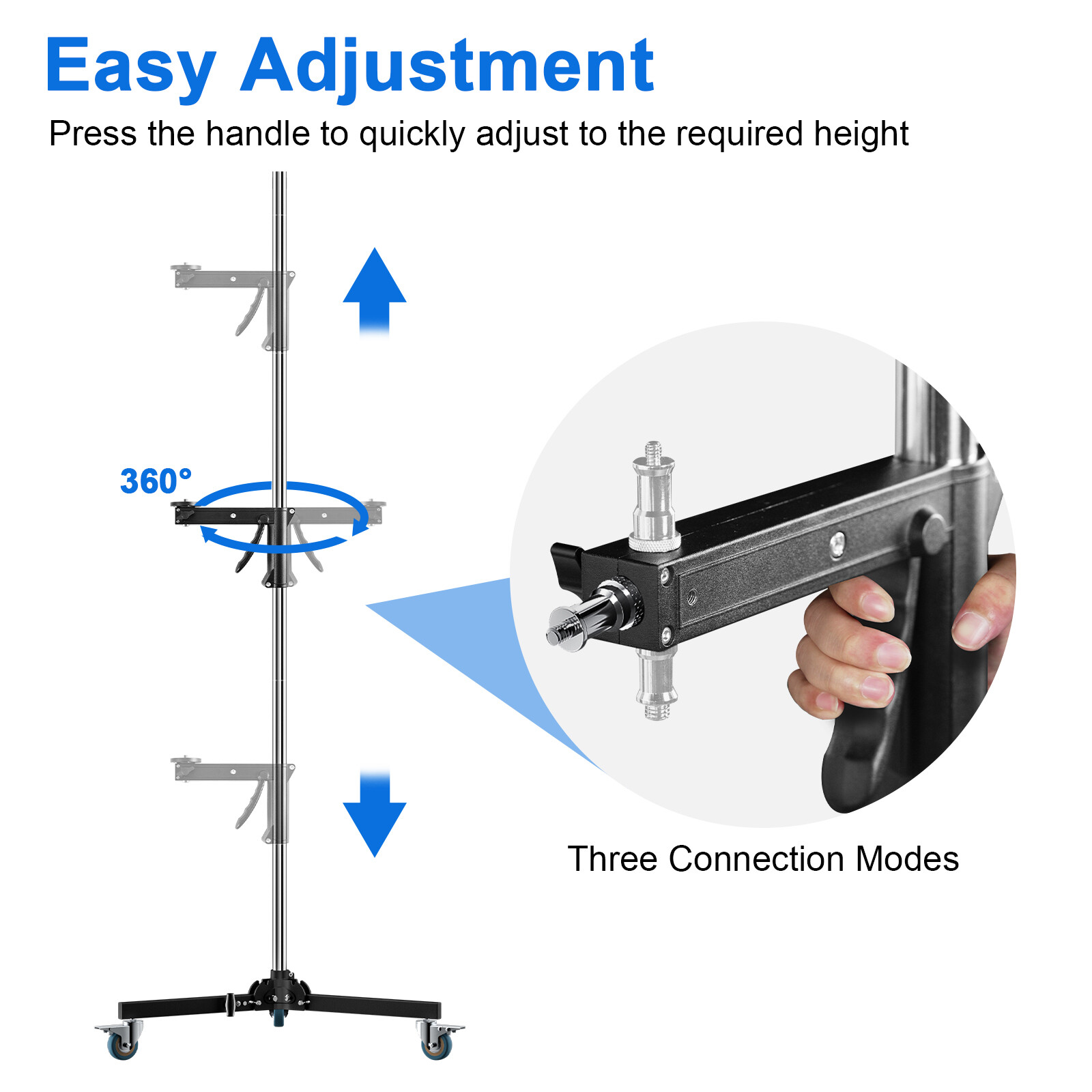 Selens 8ft Wheeled Heavy Duty Light Stand Tripod Studio Photography Pistol Grip