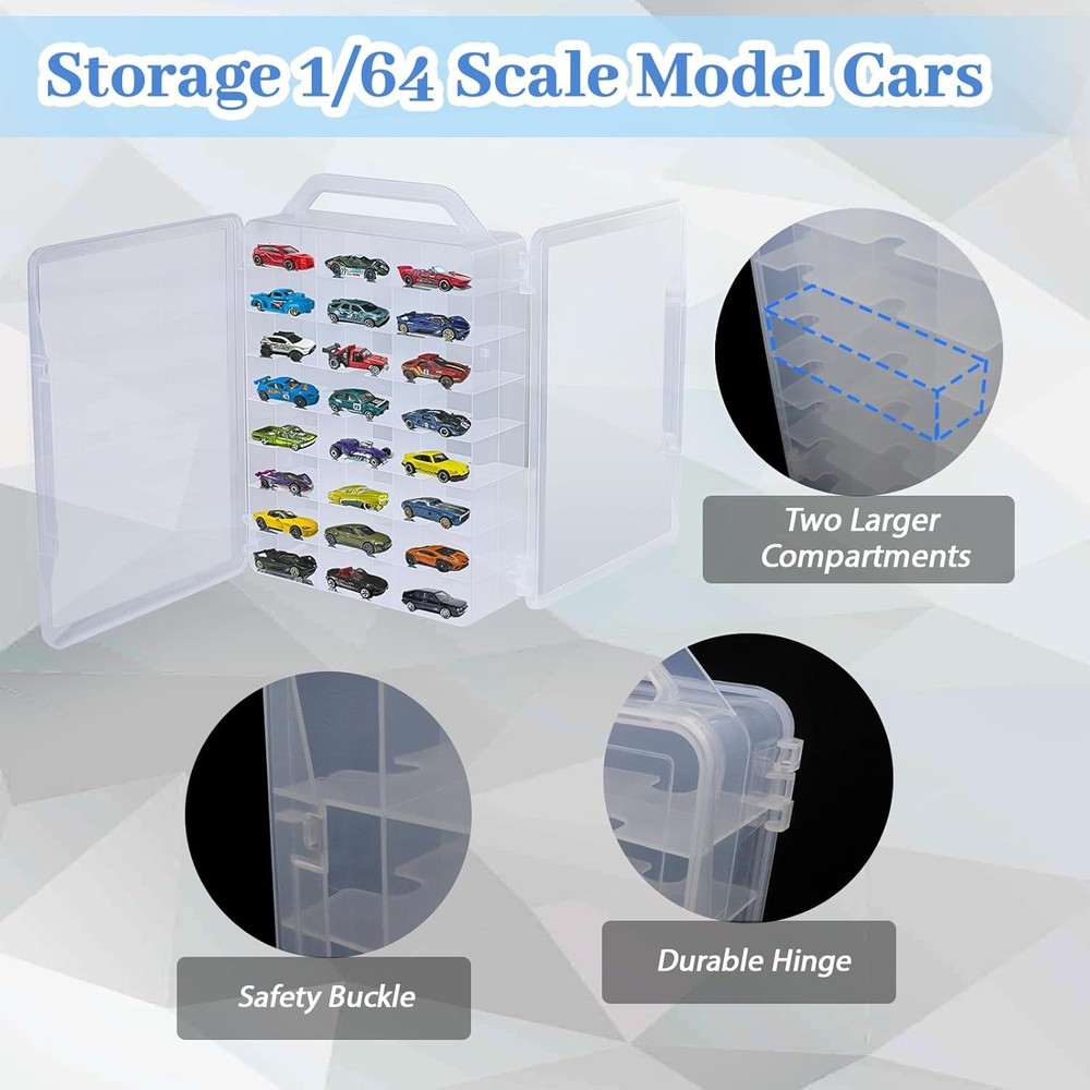 Double Sided Storage Case for Hot Wheels with Carrying Handle, Clear