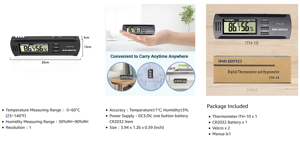 Inkbird Digital Hygrometer Thermometer Temperature Humidity Reptiles Greenhouse