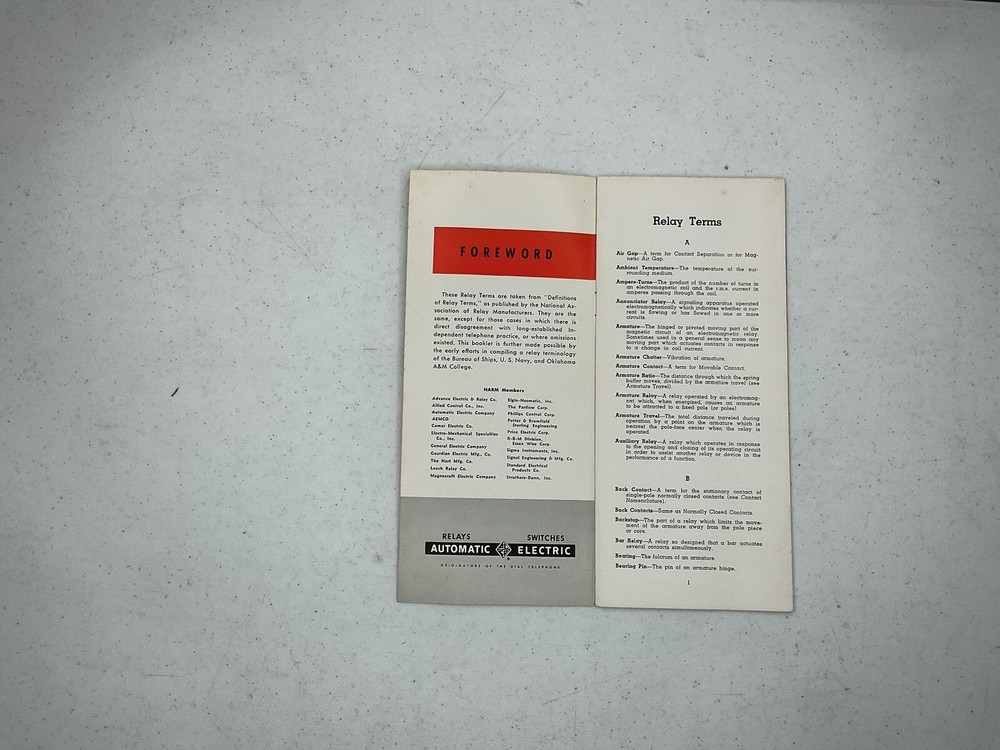 1957 Automatic Electric Relay Terms Brochure