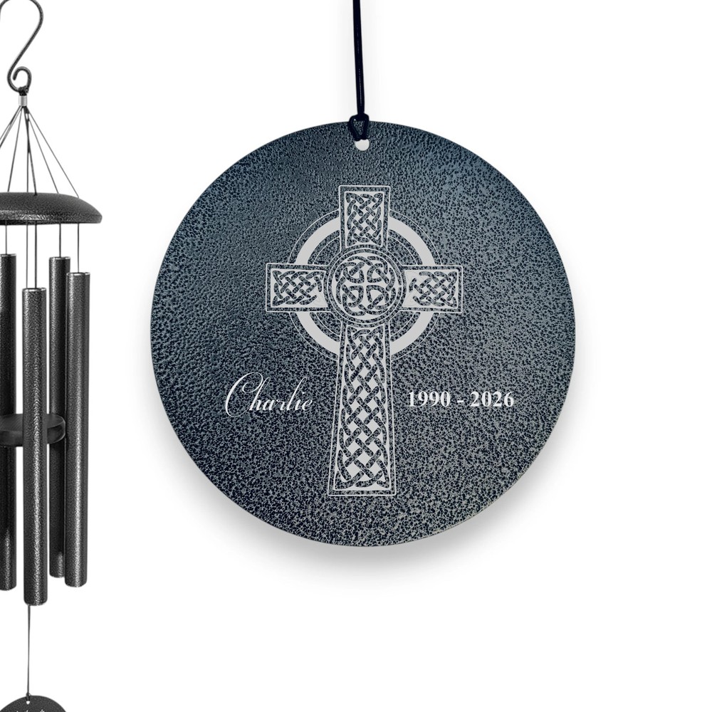 Wind Chime - Celtic Cross - PERSONALIZED - Black powder coated