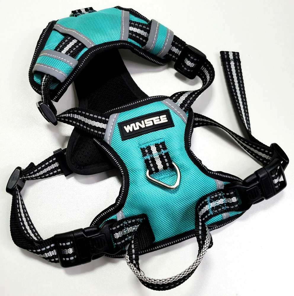 Winsee Dog Harness Adjustable Padded Reflective Green Black Silver Size MEDIUM
