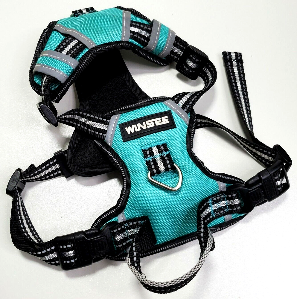 Winsee Dog Harness Adjustable Padded Reflective Green Black Silver Size MEDIUM