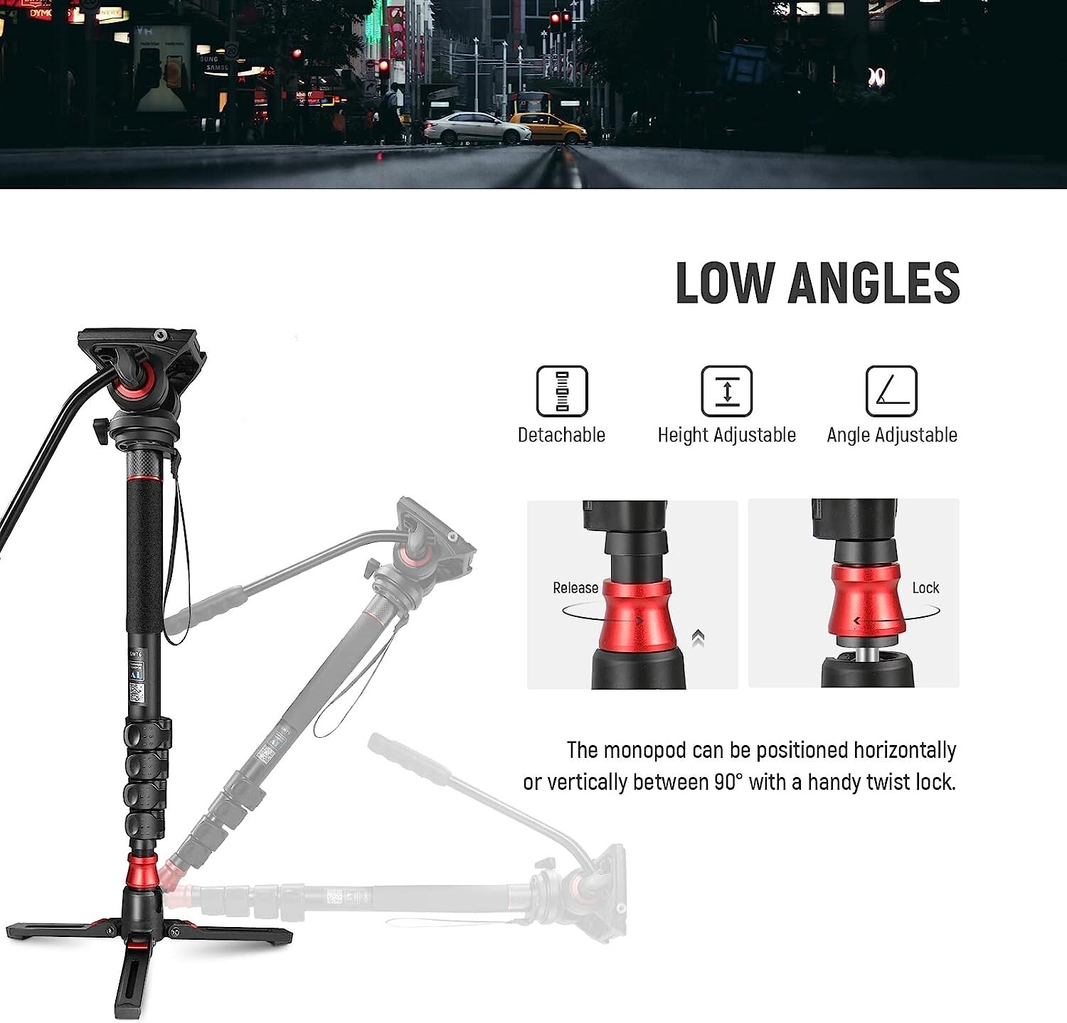 Neewer Professional Camera Monopod with Feet, 179cm Telescopic Portable Aluminum