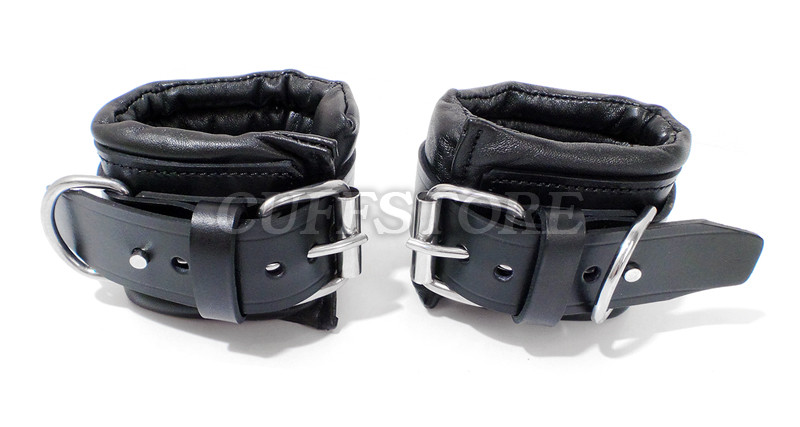 Adjustable Black Leather Handcuffs Bondage Restraint