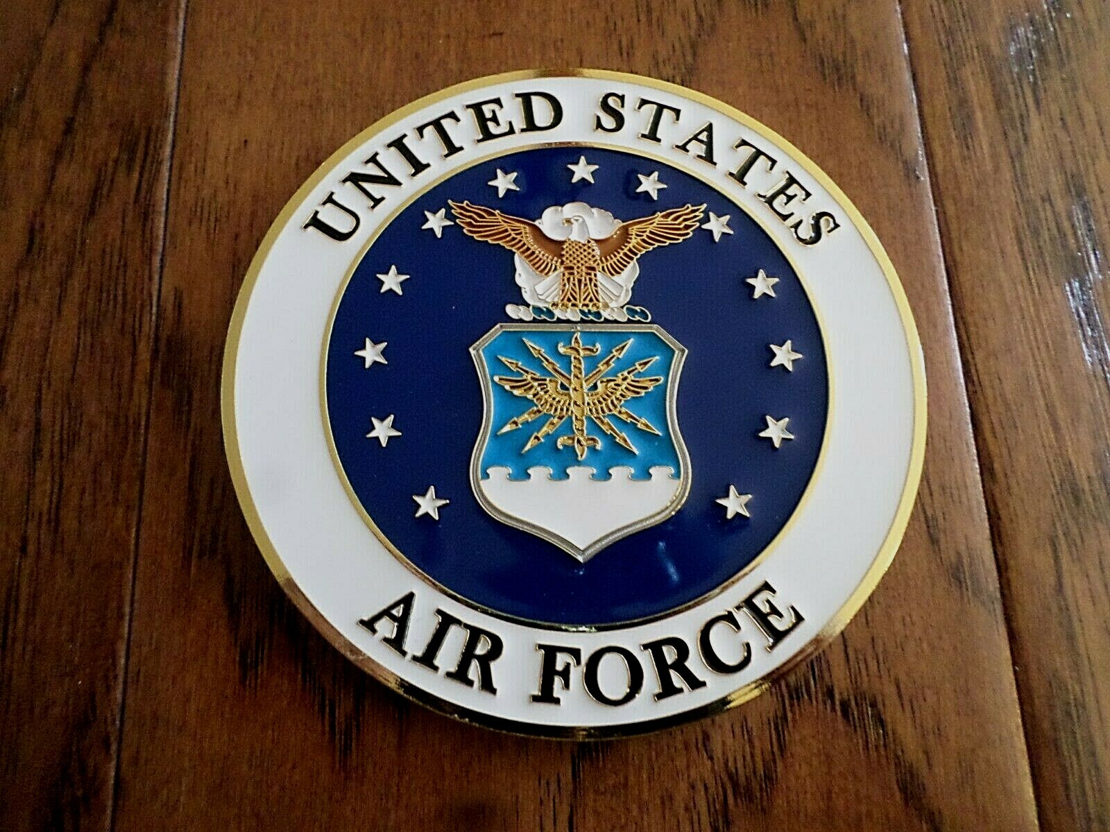 U.S AIR FORCE METAL MEDALLION ENAMEL SHADOW BOX PRESENTATION EMBLEM PLAQUE 4 X 4