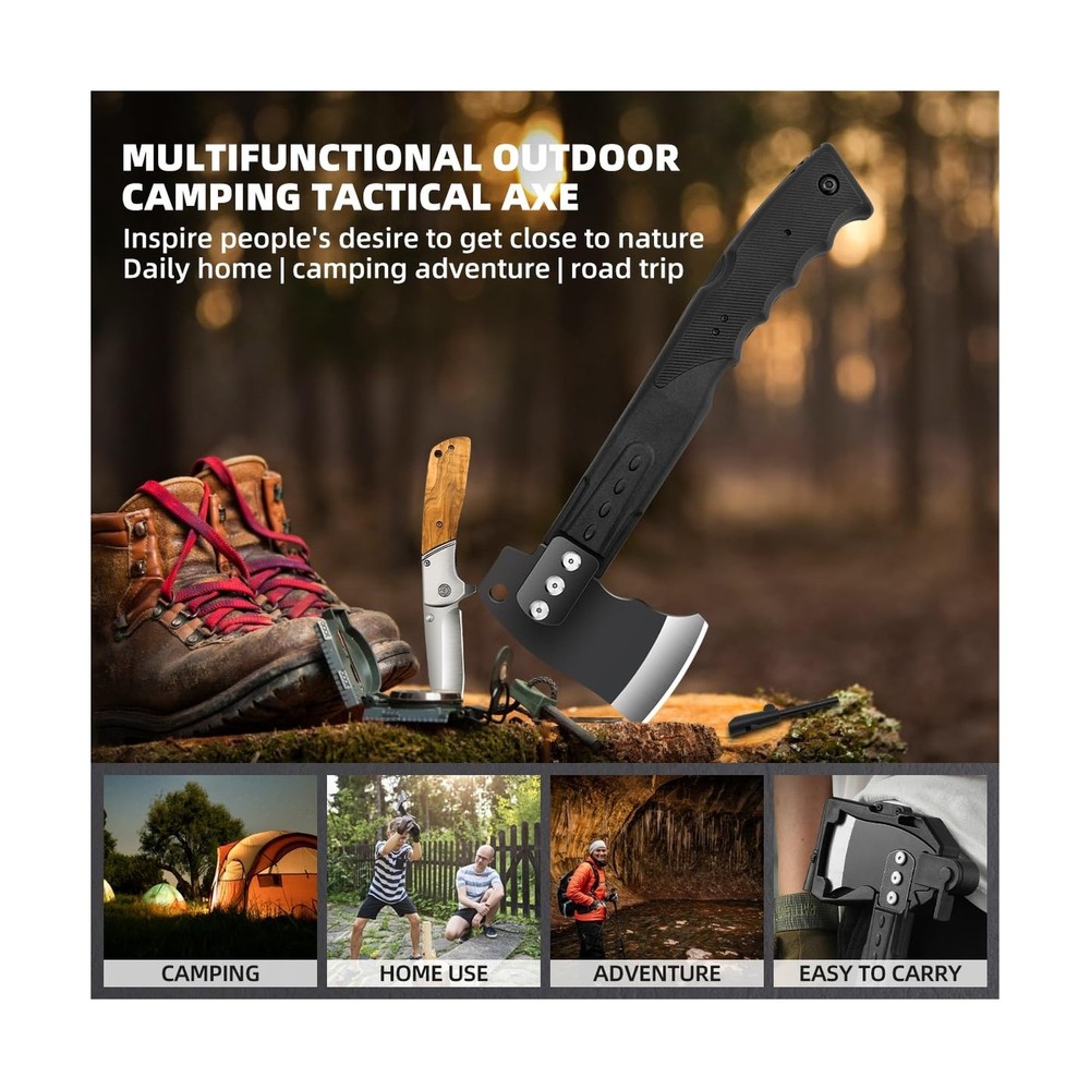 Multifunctional Hammer Head Axe Survival Tactical Tool - Folding Saw, Flintst...
