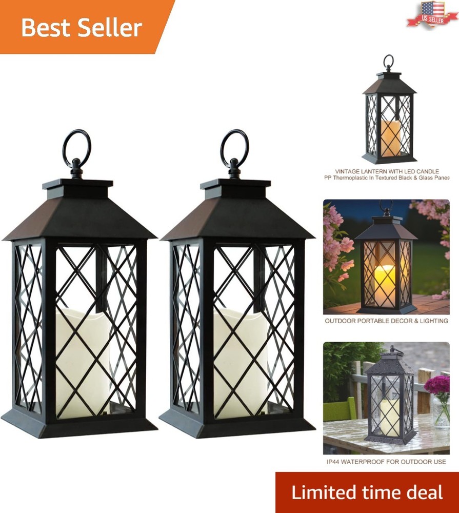 Elegant 2-Pack 13.5" Vintage Lanterns with LED Candle - Waterproof & Timed