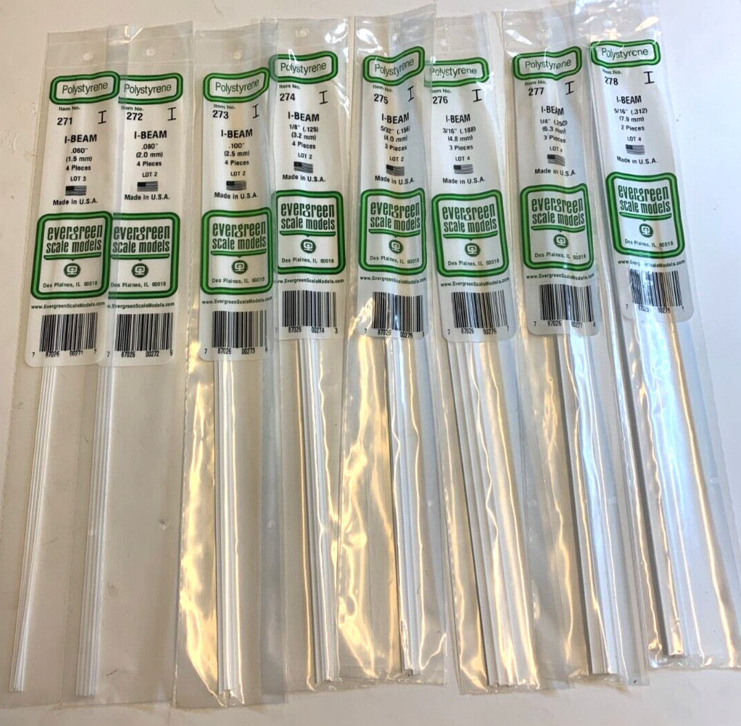Evergreen Styrene I Beam Rod Strip Lot 8 Packages Sizes Girders HO 1/25 G Scale