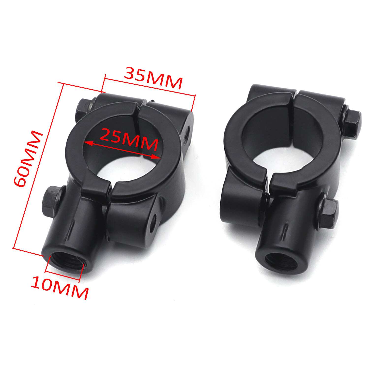 Black 1" 25mm Motorcycle HandleBar 10mm Mirror Thread Mount Holder Clamp Adaptor