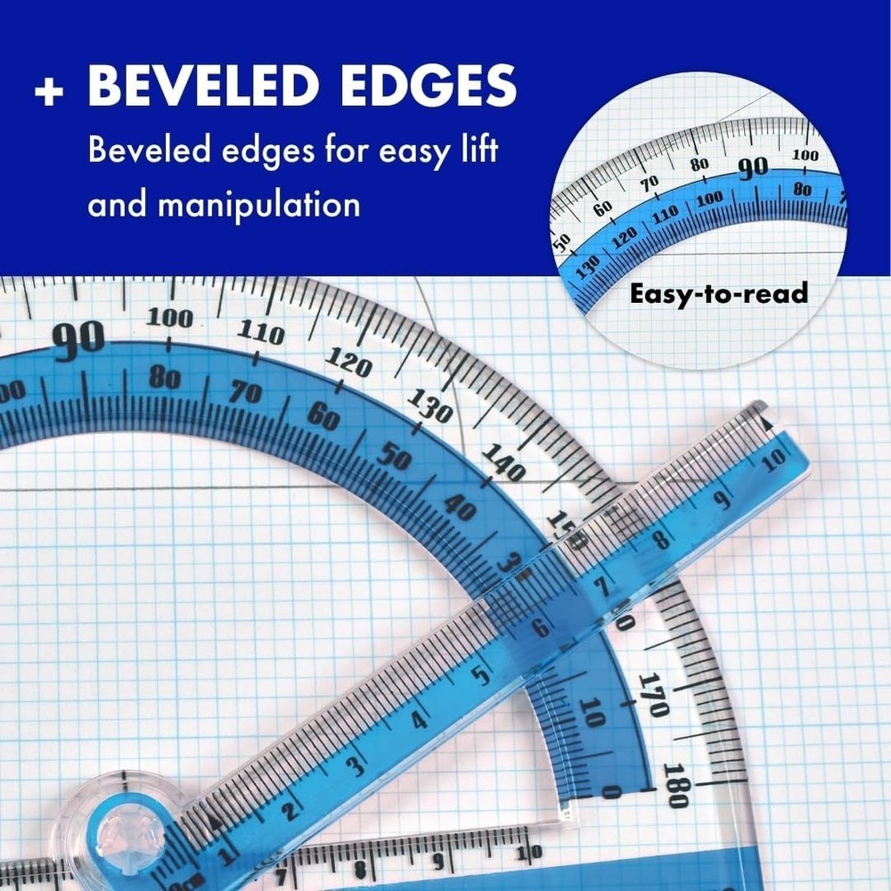 Lightweight 180° Protractor with Integrated Ruler - Perfect for Geometry Classes