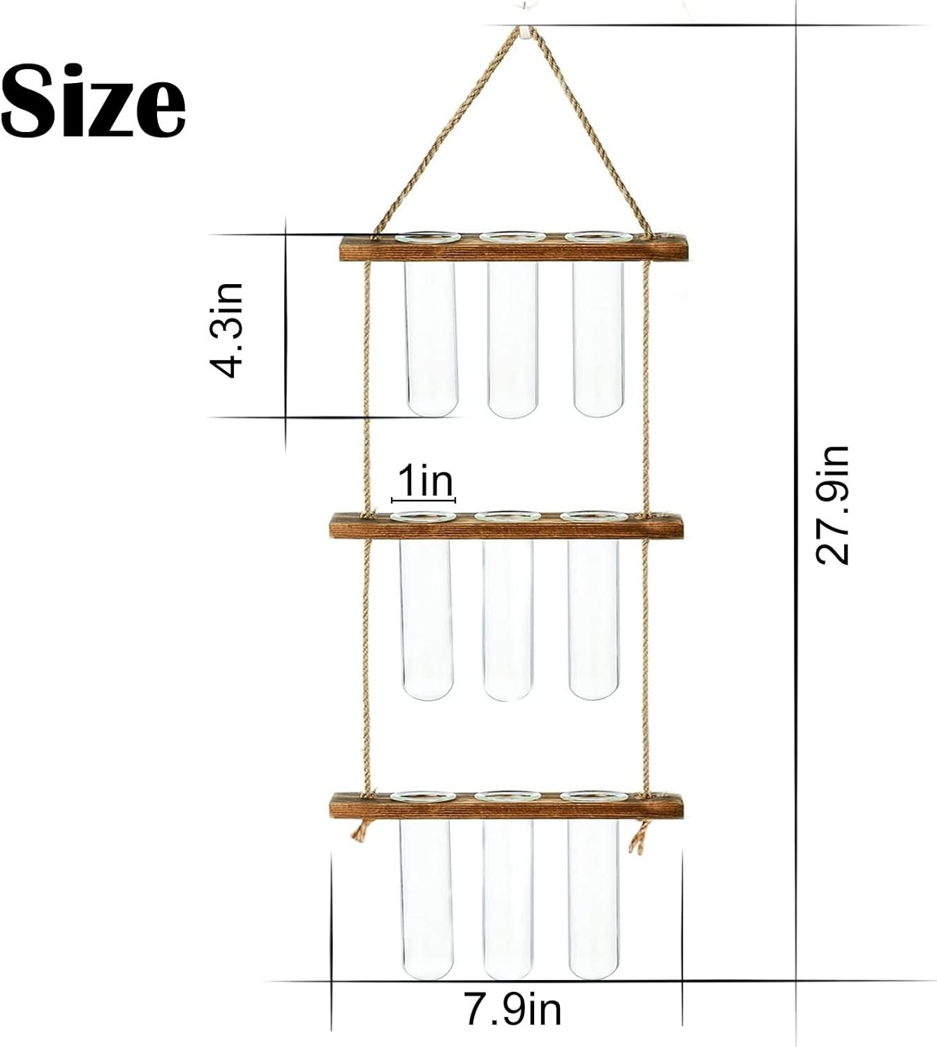 Wall Hanging Propagation Station with Wooden Stand Glass Tubes Tiered Plante...